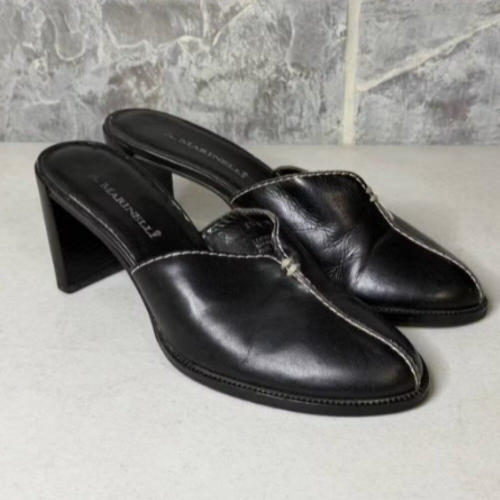 A. Marinelli ETHAN Black Leather Mules Heels 7M